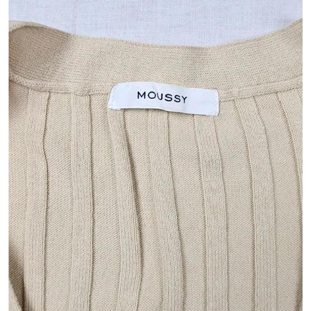 Moussy Cream-Colored, Ribbed Knit, Button-Front Cardigan Sweater - Picture 3 of 6